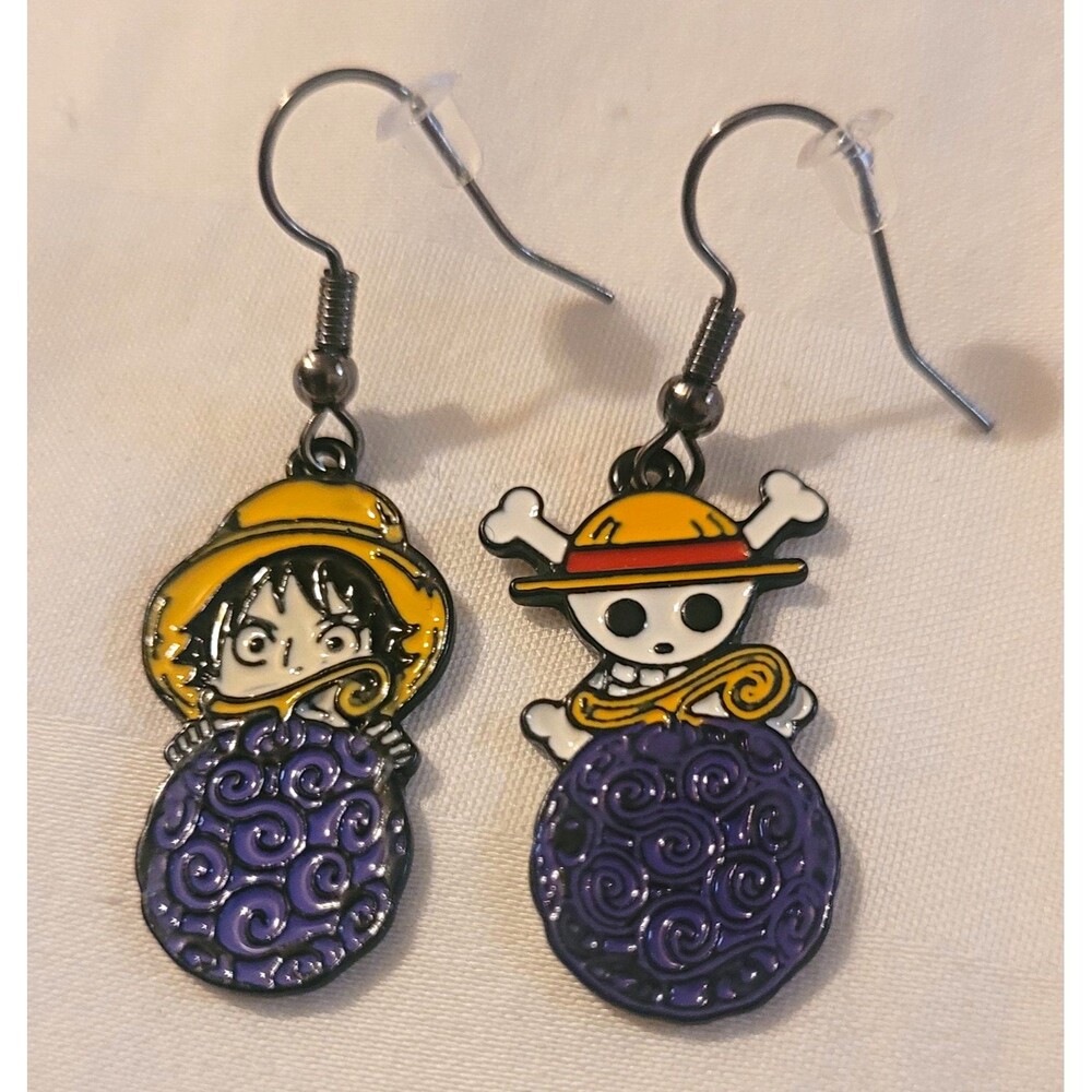 Anime Luffy Enamel Metal Dangle/Drop Hook Earrings Nickel-Free Multicolor Asym